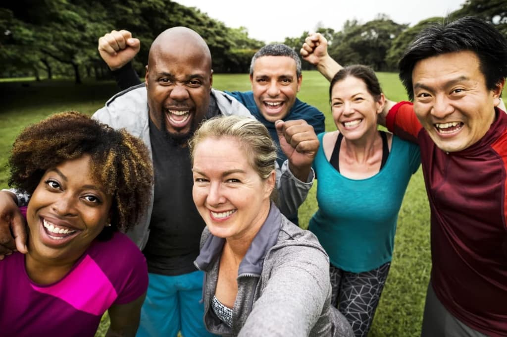 Group of smiling people outdoors